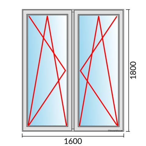 Zweiflügeliges Fenster 160x180 cm mit Dreh-Kipp-Links & Dreh-Kipp-Rechts Öffnung