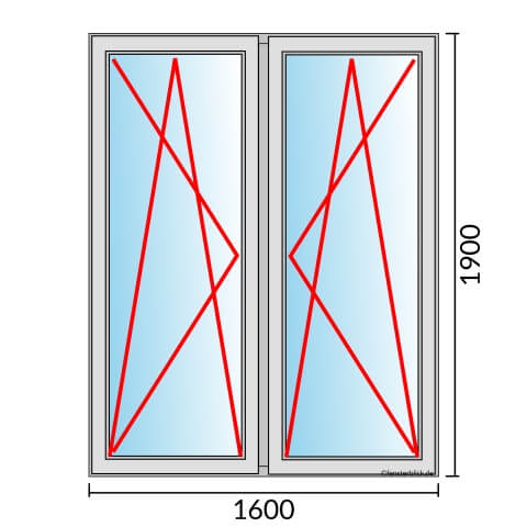 Zweiflügeliges Fenster 160x190 cm mit Dreh-Kipp-Links & Dreh-Kipp-Rechts Öffnung