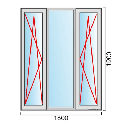Dreiflügeliges Fenster 160x190 cm mit Dreh-Kipp-Links & Festverglasung & Dreh-Kipp-Rechts Öffnung