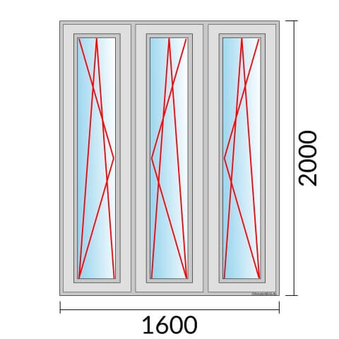 Dreiflügeliges Fenster 160x200 cm mit Dreh-Kipp-Links & Dreh-Kipp-Rechts & Dreh-Kipp-Rechts Öffnung