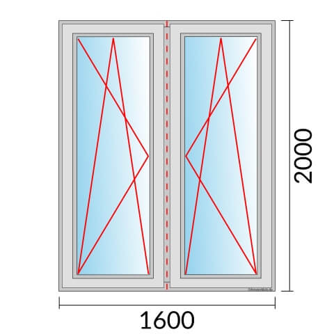 Zweiflügeliges Fenster 160x200 cm mit Dreh-Kipp-Links & Dreh-Kipp-Rechts Öffnung & Stulp