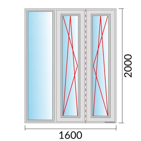 Dreiflügeliges Fenster 160x200 cm mit Festverglasung & im Rahmen mit Dreh-Kipp-Links & Dreh-Kipp-Rechts & Stulp