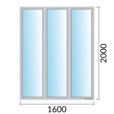 Dreiflügeliges Fenster 160x200 cm mit Festverglasung im Rahmen & mit Festverglasung & mit Festverglasung