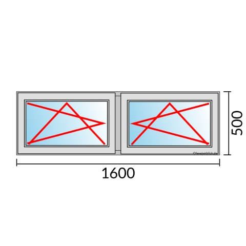 Zweiflügeliges Fenster 160x50 cm mit Dreh-Kipp-Links & Dreh-Kipp-Rechts Öffnung