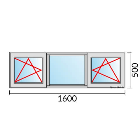 Dreiflügeliges Fenster 160x50 cm mit Dreh-Kipp-Links & Festverglasung & Dreh-Kipp-Rechts Öffnung
