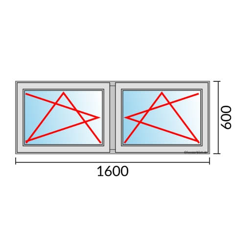 Zweiflügeliges Fenster 160x60 cm mit Dreh-Kipp-Links & Dreh-Kipp-Rechts Öffnung