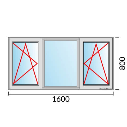 Dreiflügeliges Fenster 160x80 cm mit Dreh-Kipp-Links & Festverglasung & Dreh-Kipp-Rechts Öffnung