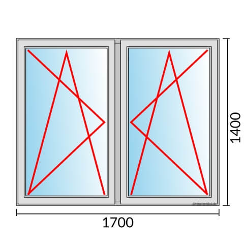 Zweiflügeliges Fenster 170x140 cm mit Dreh-Kipp-Links & Dreh-Kipp-Rechts Öffnung