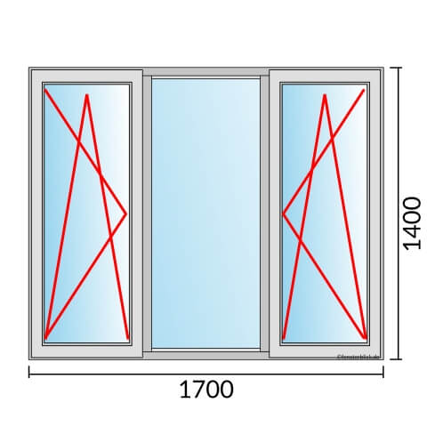 Dreiflügeliges Fenster 170x140 cm mit Dreh-Kipp-Links & Festverglasung & Dreh-Kipp-Rechts Öffnung