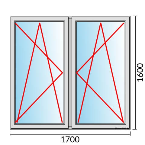 Zweiflügeliges Fenster 170x160 cm mit Dreh-Kipp-Links & Dreh-Kipp-Rechts Öffnung