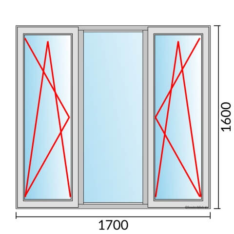 Dreiflügeliges Fenster 170x160 cm mit Dreh-Kipp-Links & Festverglasung & Dreh-Kipp-Rechts Öffnung