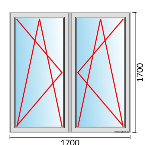 Zweiflügeliges Fenster 170x170 cm mit Dreh-Kipp-Links & Dreh-Kipp-Rechts Öffnung