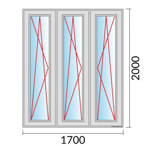 Dreiflügeliges Fenster 170x200 cm mit Dreh-Kipp-Links & Dreh-Kipp-Links & Dreh-Kipp-Rechts Öffnung