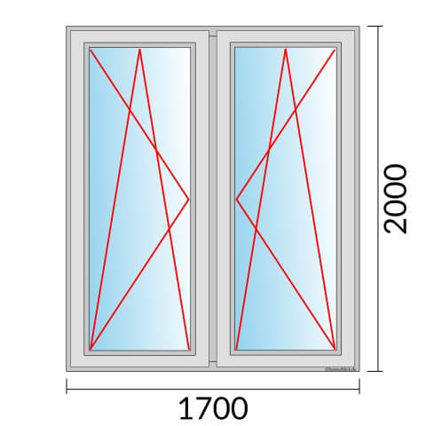 Zweiflügeliges Fenster 170x200 cm mit Dreh-Kipp-Links & Dreh-Kipp-Rechts Öffnung