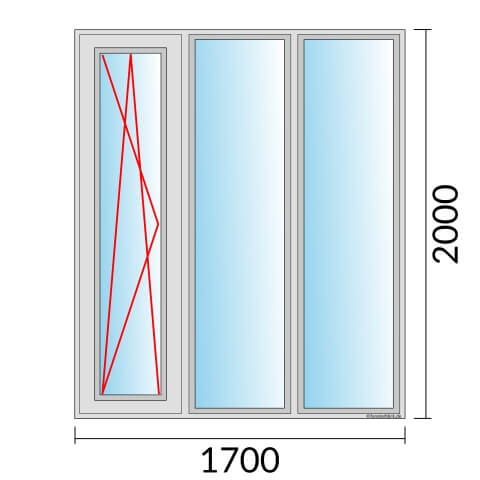 Dreiflügeliges Fenster 170x200 cm mit Dreh-Kipp-Links & mit Festverglasung & mit Festverglasung