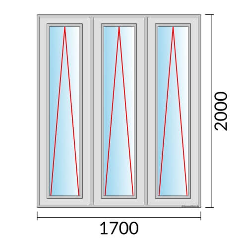 Dreiflügeliges Fenster 170x200 cm mit Kipp Öffnung & mit Kipp Öffnung & mit Kipp Öffnung
