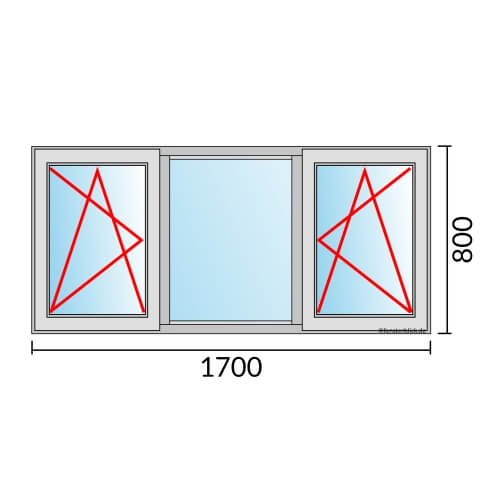 Dreiflügeliges Fenster 170x80 cm mit Dreh-Kipp-Links & Festverglasung & Dreh-Kipp-Rechts Öffnung