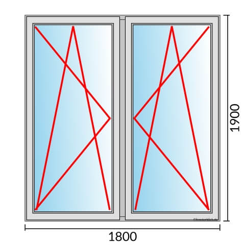 Zweiflügeliges Fenster 180x190 cm mit Dreh-Kipp-Links & Dreh-Kipp-Rechts Öffnung
