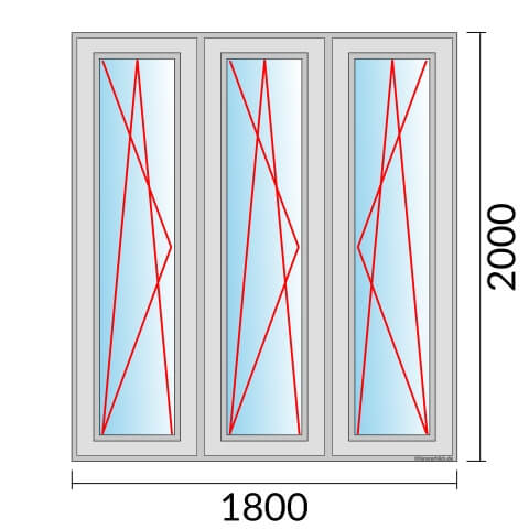 Dreiflügeliges Fenster 180x200 cm mit Dreh-Kipp-Links & Dreh-Kipp-Links & Dreh-Kipp-Rechts Öffnung