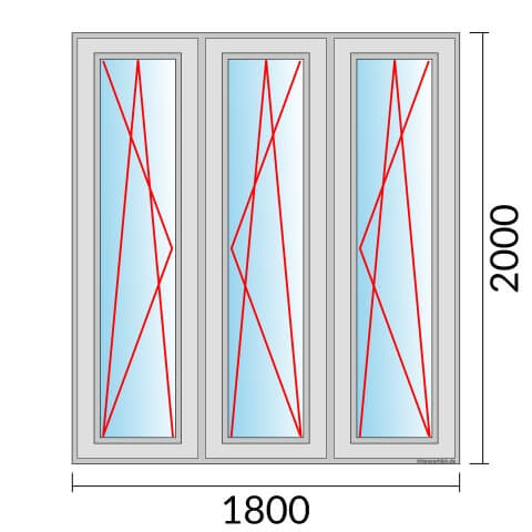 Dreiflügeliges Fenster 180x200 cm mit Dreh-Kipp-Links & Dreh-Kipp-Rechts & Dreh-Kipp-Rechts Öffnung