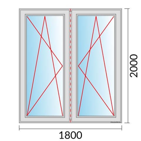 Zweiflügeliges Fenster 180x200 cm mit Dreh-Kipp-Links & Dreh-Kipp-Rechts Öffnung & Stulp