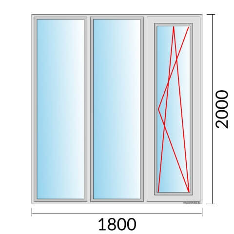 Dreiflügeliges Fenster 180x200 cm mit Festverglasung & mit Festverglasung & mit Dreh-Kipp-Rechts