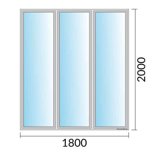 Dreiflügeliges Fenster 180x200 cm mit Festverglasung im Rahmen & mit Festverglasung & mit Festverglasung