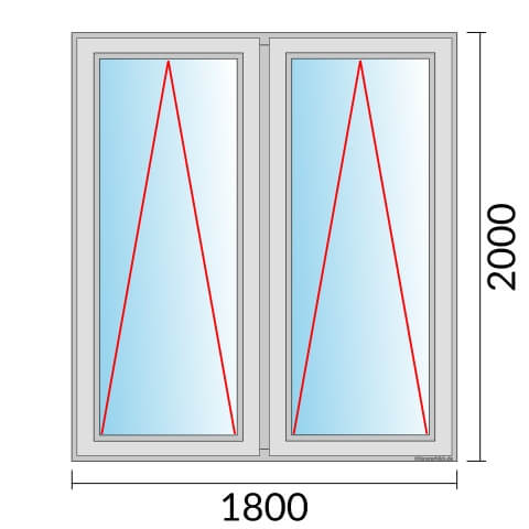 Zweiflügeliges Fenster 180x200 cm mit Kipp Öffnung & mit Kipp Öffnung