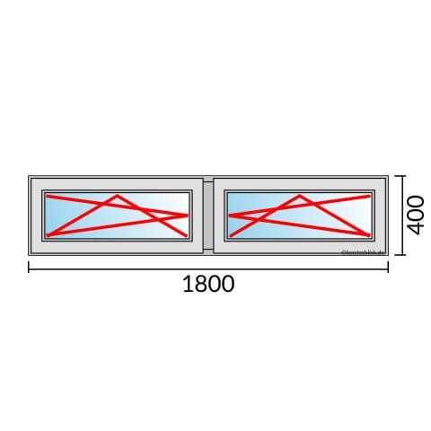 Zweiflügeliges Fenster 180x40 cm mit Dreh-Kipp-Links & Dreh-Kipp-Rechts Öffnung