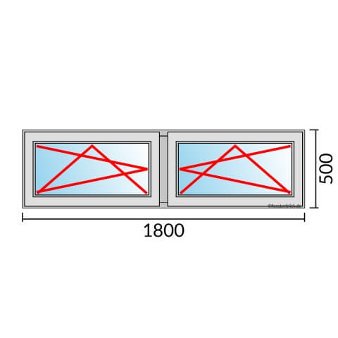 Zweiflügeliges Fenster 180x50 cm mit Dreh-Kipp-Links & Dreh-Kipp-Rechts Öffnung