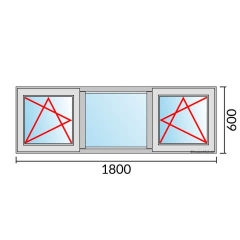 Dreiflügeliges Fenster 180x60 cm mit Dreh-Kipp-Links & Festverglasung & Dreh-Kipp-Rechts Öffnung