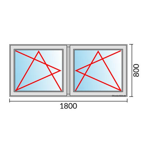 Zweiflügeliges Fenster 180x80 cm mit Dreh-Kipp-Links & Dreh-Kipp-Rechts Öffnung