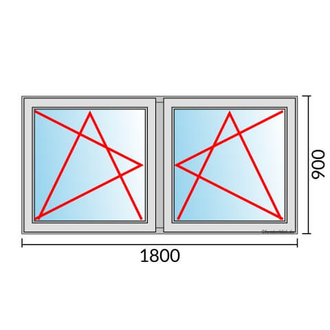 Zweiflügeliges Fenster 180x90 cm mit Dreh-Kipp-Links & Dreh-Kipp-Rechts Öffnung