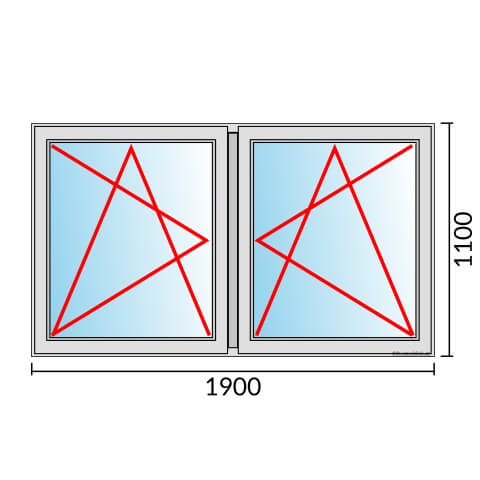 Zweiflügeliges Fenster 190x110 cm mit Dreh-Kipp-Links & Dreh-Kipp-Rechts Öffnung