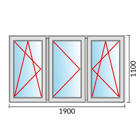 Dreiflügeliges Fenster 190x110 cm mit Dreh-Kipp-Links & Dreh-Links & Dreh-Kipp-Rechts Öffnung