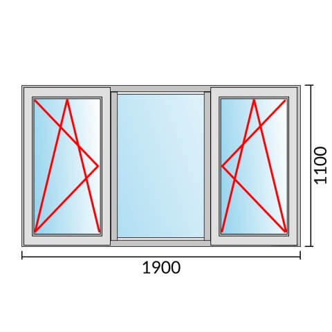 Dreiflügeliges Fenster 190x110 cm mit Dreh-Kipp-Links & Festverglasung & Dreh-Kipp-Rechts Öffnung