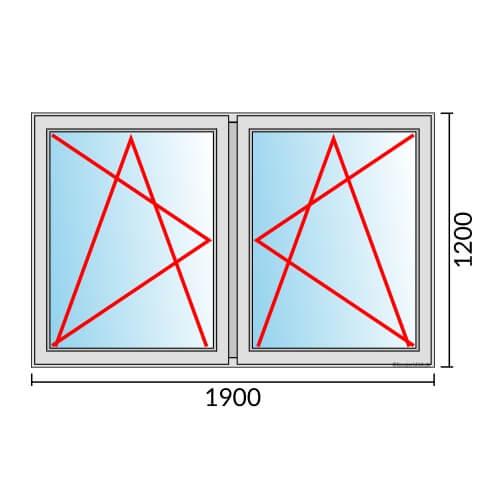 Zweiflügeliges Fenster 190x120 cm mit Dreh-Kipp-Links & Dreh-Kipp-Rechts Öffnung