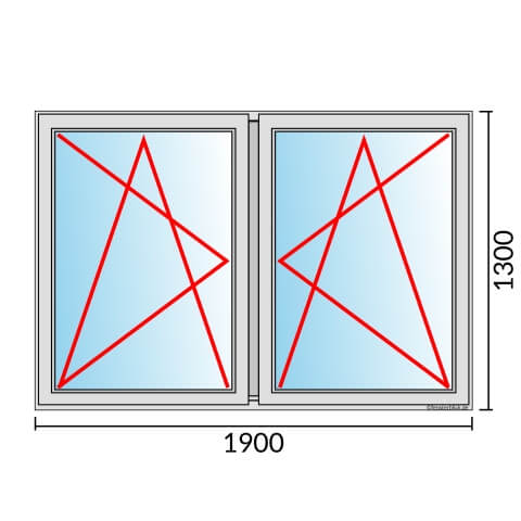 Zweiflügeliges Fenster 190x130 cm mit Dreh-Kipp-Links & Dreh-Kipp-Rechts Öffnung