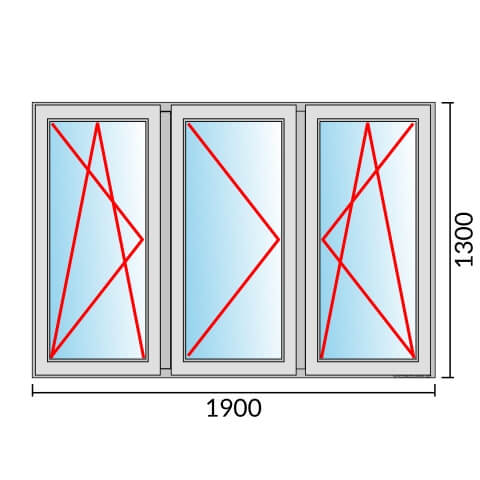 Dreiflügeliges Fenster 190x130 cm mit Dreh-Kipp-Links & Dreh-Links & Dreh-Kipp-Rechts Öffnung