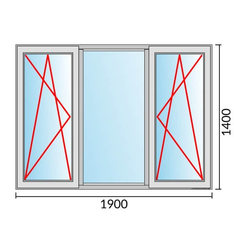 Dreiflügeliges Fenster 190x140 cm mit Dreh-Kipp-Links & Festverglasung & Dreh-Kipp-Rechts Öffnung