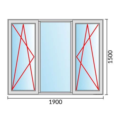 Dreiflügeliges Fenster 190x150 cm mit Dreh-Kipp-Links & Festverglasung & Dreh-Kipp-Rechts Öffnung