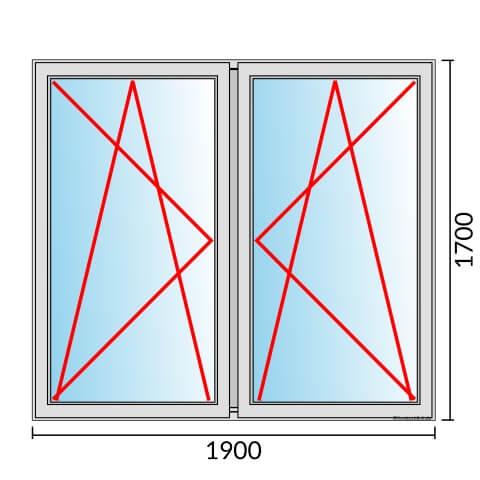 Zweiflügeliges Fenster 190x170 cm mit Dreh-Kipp-Links & Dreh-Kipp-Rechts Öffnung