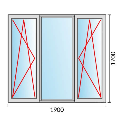 Dreiflügeliges Fenster 190x170 cm mit Dreh-Kipp-Links & Festverglasung & Dreh-Kipp-Rechts Öffnung
