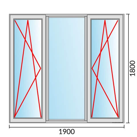 Dreiflügeliges Fenster 190x180 cm mit Dreh-Kipp-Links & Festverglasung & Dreh-Kipp-Rechts Öffnung