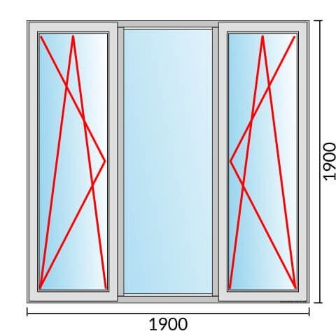 Dreiflügeliges Fenster 190x190 cm mit Dreh-Kipp-Links & Festverglasung & Dreh-Kipp-Rechts Öffnung