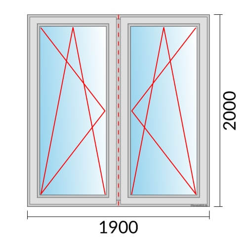 Zweiflügeliges Fenster 190x200 cm mit Dreh-Kipp-Links & Dreh-Kipp-Rechts Öffnung & Stulp