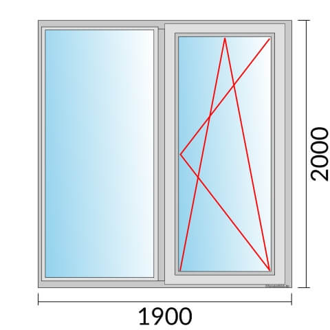 Zweiflügeliges Fenster 190x200 cm mit Festverglasung im Rahmen & Dreh-Kipp-Rechts Öffnung