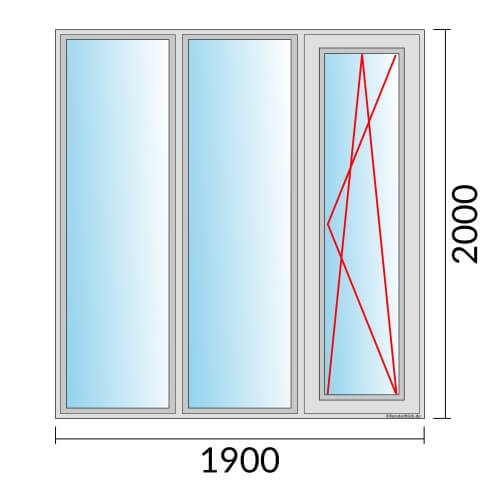 Dreiflügeliges Fenster 190x200 cm mit Festverglasung & mit Festverglasung & mit Dreh-Kipp-Rechts
