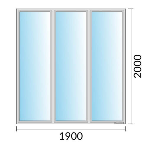 Dreiflügeliges Fenster 190x200 cm mit Festverglasung im Rahmen & mit Festverglasung & mit Festverglasung