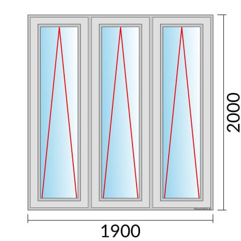 Dreiflügeliges Fenster 190x200 cm mit Kipp Öffnung & mit Kipp Öffnung & mit Kipp Öffnung